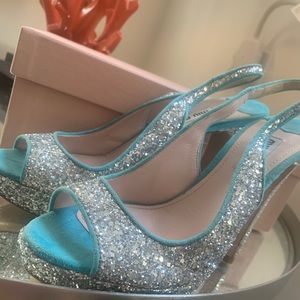 Miu miu glitter turquoise platform heels